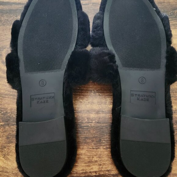 Stratuxx Kaze Fur Slippers Slides Sandals Open Toe Memory Foam *Women's Size 8* - Picture 2 of 5
